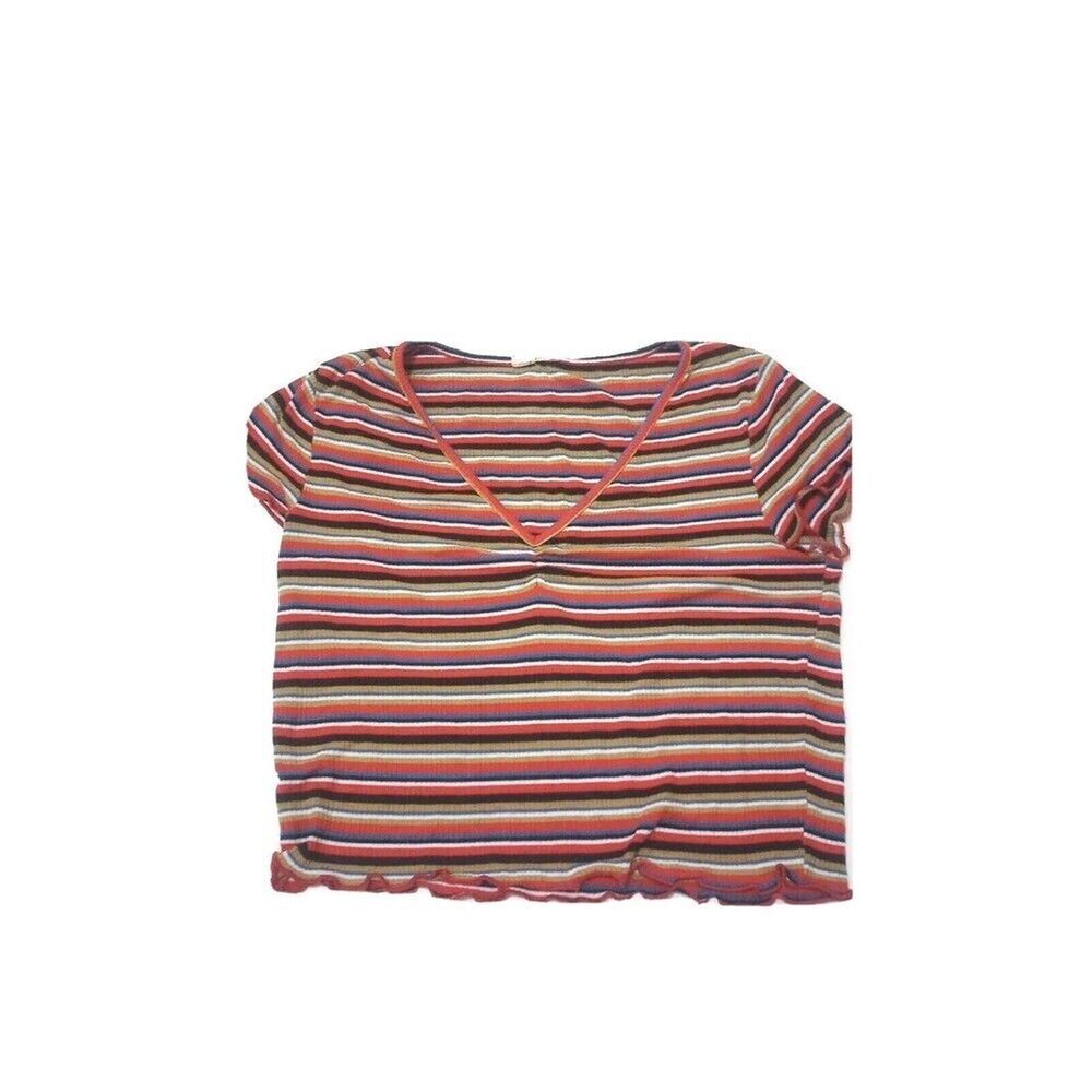 Anthropologie Sky & Sparrow Top Womens Sz L Shirt Multicolor RUFFLE Cute Stripes